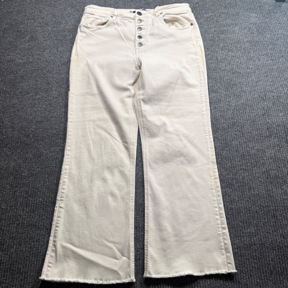 KUT from the Kloth Kelsey Ankle Kick Flare Jean Women 12 White High Rise Raw Hem